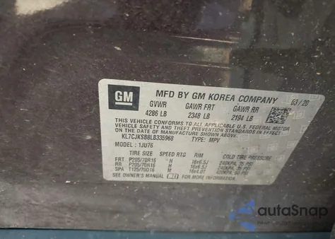 2020 Chevrolet Trax Ls from USA, damaged, VIN KL7CJKSB8LB335968